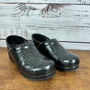 Womens DANSKO Black Embossed Slip On Floral Comfort Clogs Shoes FLAW EU 41 US 10